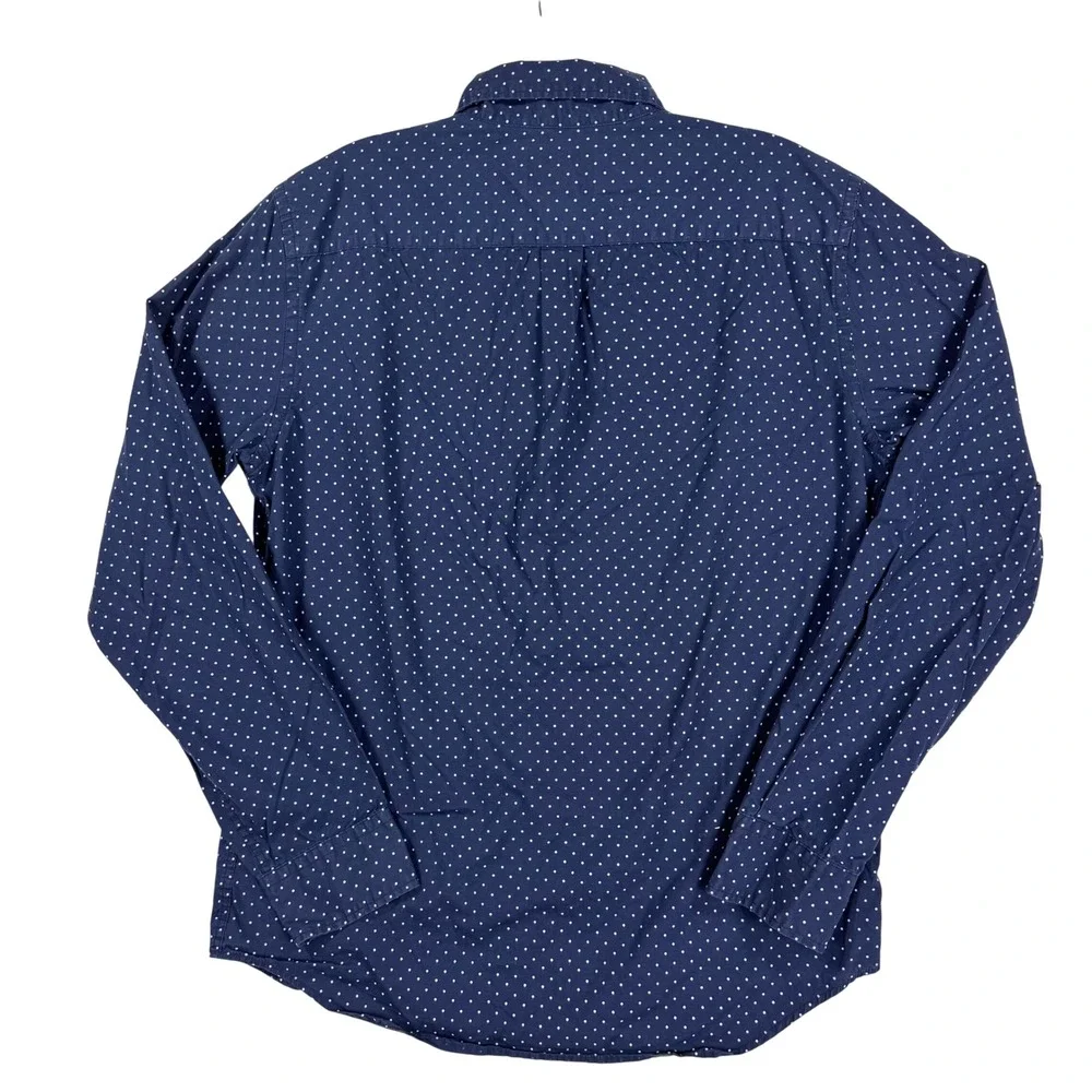 American Eagle Mens S Classic Fit Navy Blue Polka Dot Button Down‎ Shirt Preppy